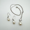 Pearl CZ Pendant Necklace & Earring Set in Sterling Silver 925 *