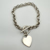 Chunky Rolo Links T - Bar & Heart Charm Bracelet Sterling Silver 925 Heavy 31g