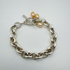 Chunky T-Bar Bracelet with 3x Pearl Charms in Sterling Silver 925 Heavy 19g