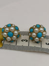 Vintage Antique 9ct Gold Turquoise & Pearl Earrings Screw On Unpierced Ears 4.8g