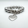 Chunky Grey Pearls & Sweetie Links Heart Charm Bracelet Sterling Silver 925 42g