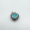 Small Marcasite Turquoise & Pink MOP Reversible Heart Pendant in Sterling Silver