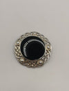 Black Onyx Round Celtic Design Brooch in Sterling Silver 925 5g *