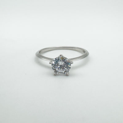 Front view of 0.75ct CZ solitaire ring in sterling silver size O