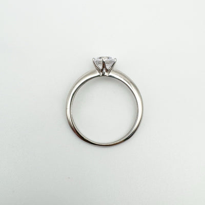 Top view of round cut CZ solitaire ring in sterling silver