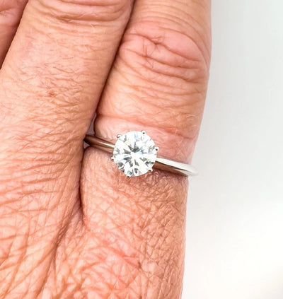 Sterling silver CZ solitaire ring shown on hand for scale