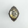 Sterling silver navette cocktail ring with lemon citrine and rose cut diamonds in vintage marquise design