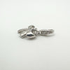 Side angle showing curved design of bow charm in silver