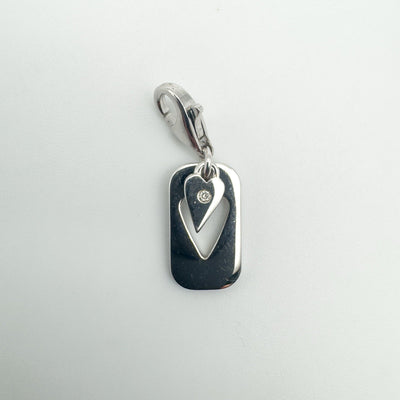 Sterling silver heart charm with round cut diamond centre