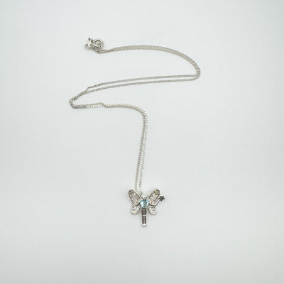 Full view of Blue Topaz fairy pendant necklace on 18-inch sterling silver chain