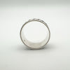  Interior of wide sterling silver ring showing curved band and hallmark