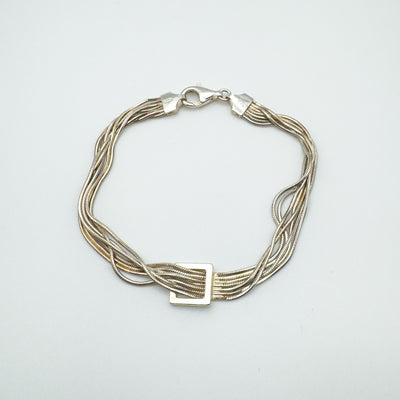 Sterling silver multi strand snake box chain bracelet with square buckle detail