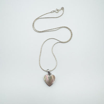 Pink Mother of Pearl heart pendant with sterling silver snake chain necklace