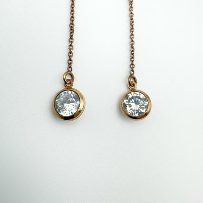 Close-up of cubic zirconia stones in rose gold bezel settings