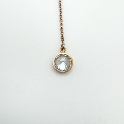 Single rose gold threader earring showing faceted CZ stone