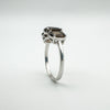 Right side view of Smokey Quartz trilogy ring with curved silver band