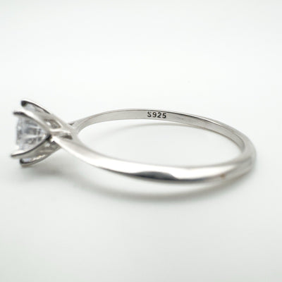 Close-up showing S925 hallmark inside the band of CZ solitaire ring