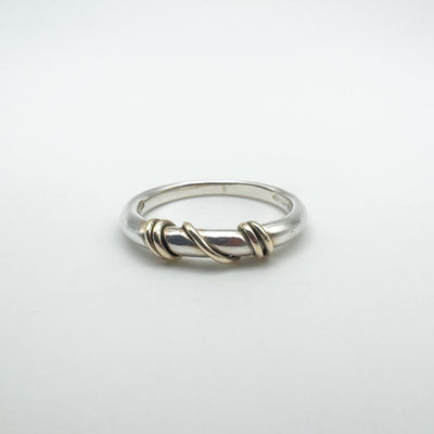 Twisted 9ct gold detail on sterling silver band ring size L