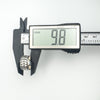 Measuring width of engraved sterling silver ring at 9.8mm
