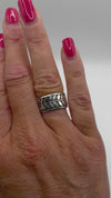 Video showing sterling silver leaf engraved ring with moving outer band, size L