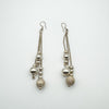 Beaded Ball Long Drop Earrings in Sterling Silver 925 